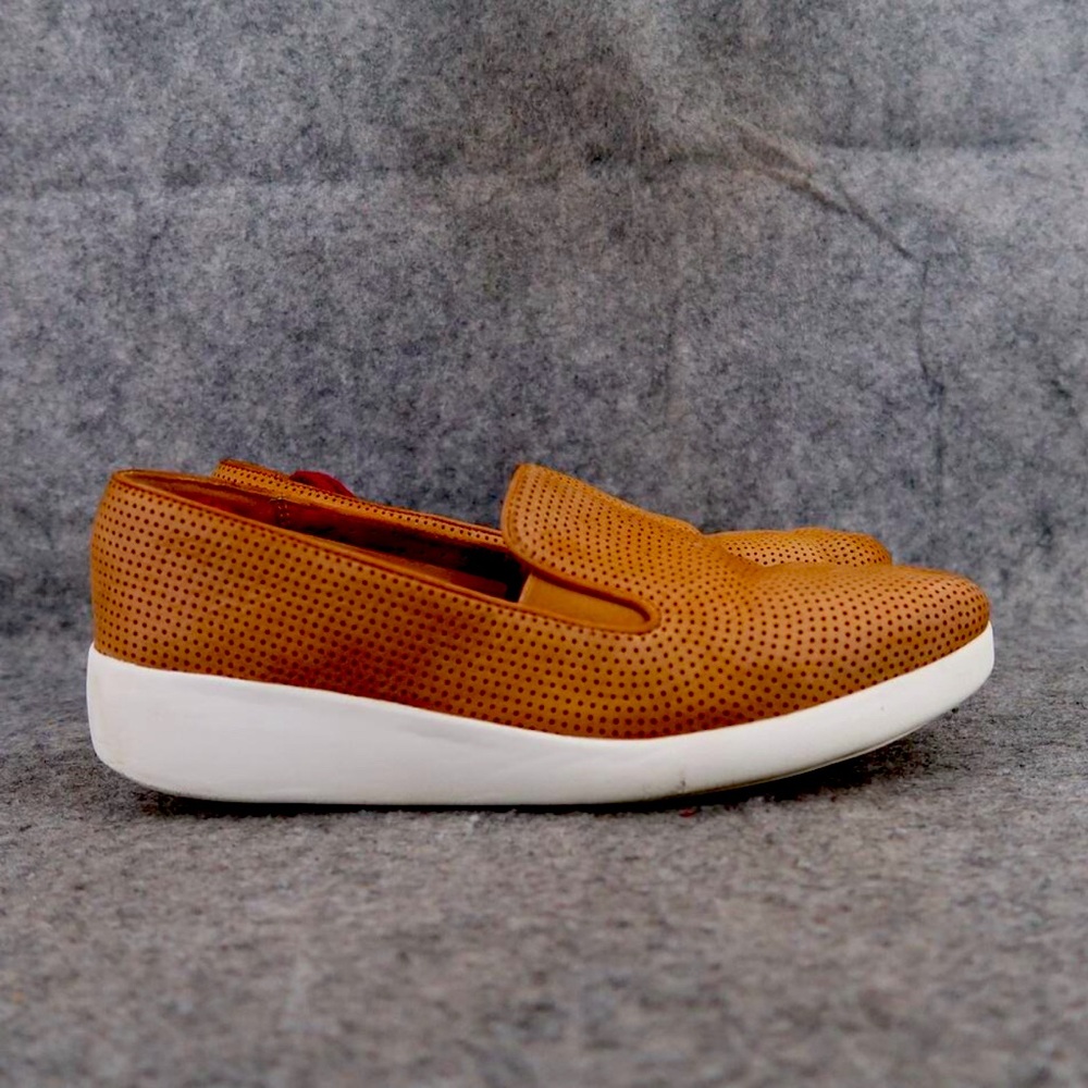 FitFlop Shoes Women 7 Slip On Superskate Casual Comfort Leather Perforated Brown